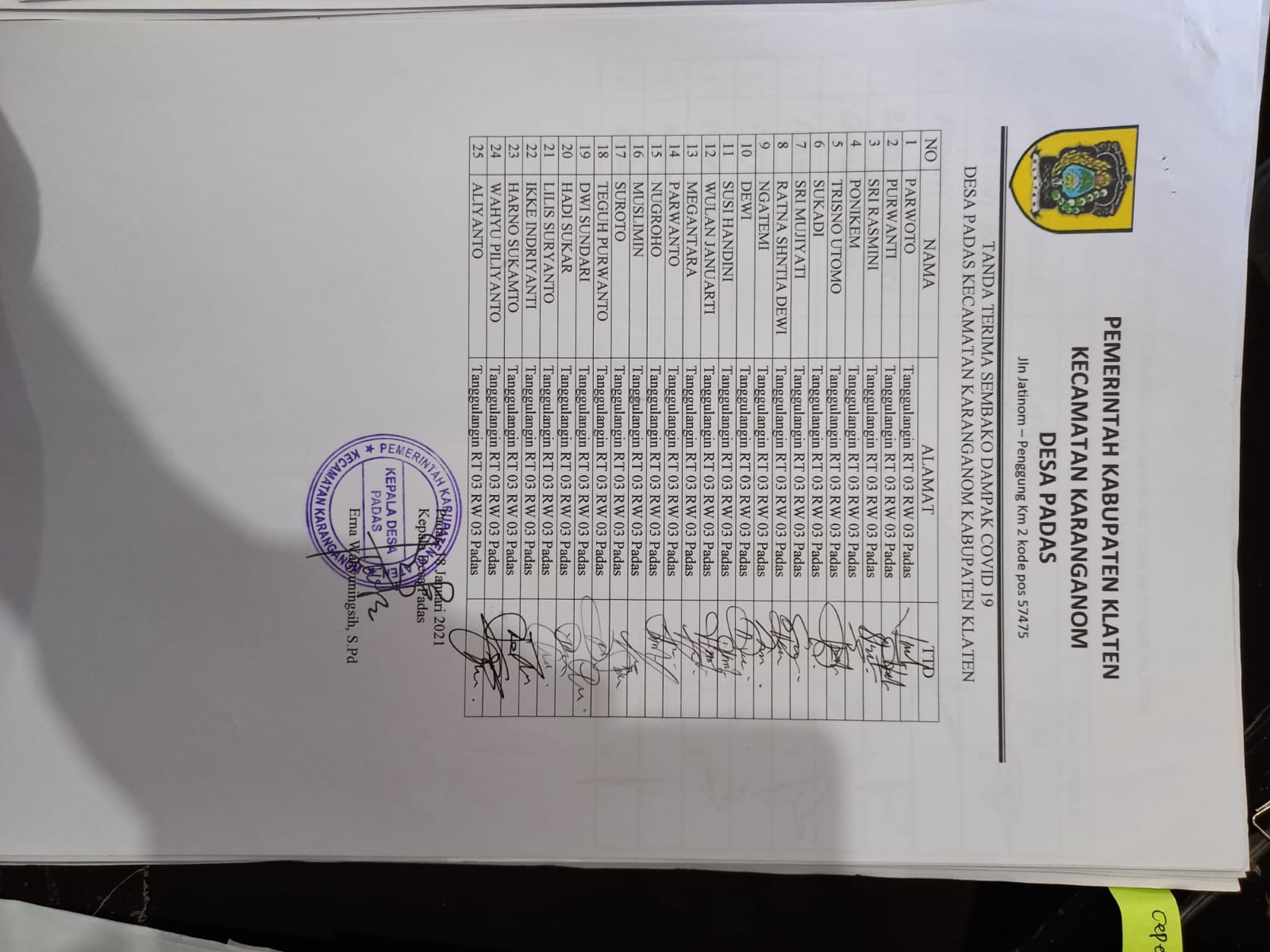 Bantuan Sembako Untuk Warga Desa Padas Kecamatan Karanganom